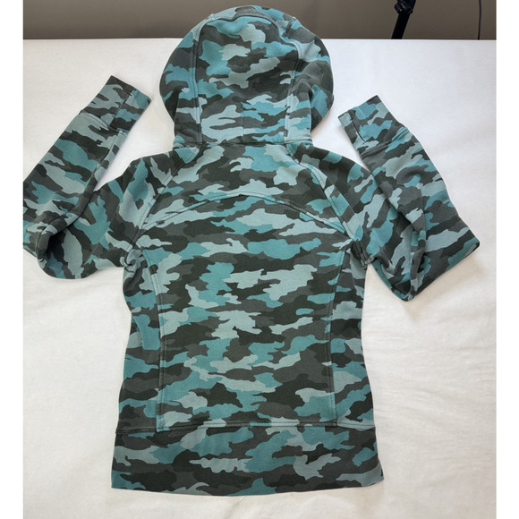 Lululemon Scuba Hoodie Tidewater Teal Camo Blue Green Heritage 365 Women Size 8 - Picture 9 of 10